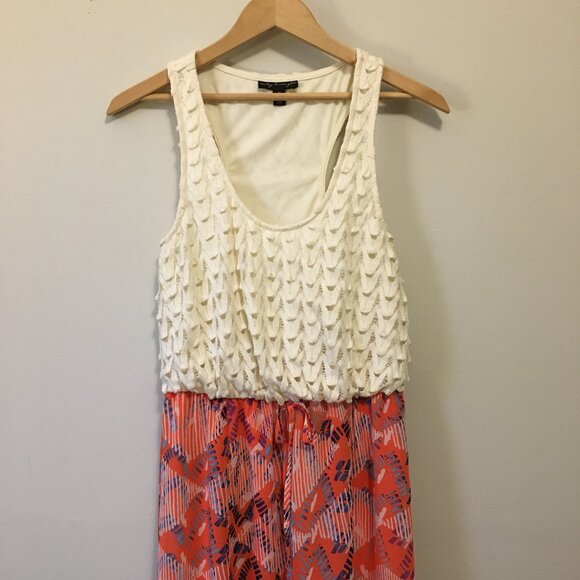 City Triangles Cream Crochet Top Side Slit Mini Maxi Dress - Picture 4 of 16